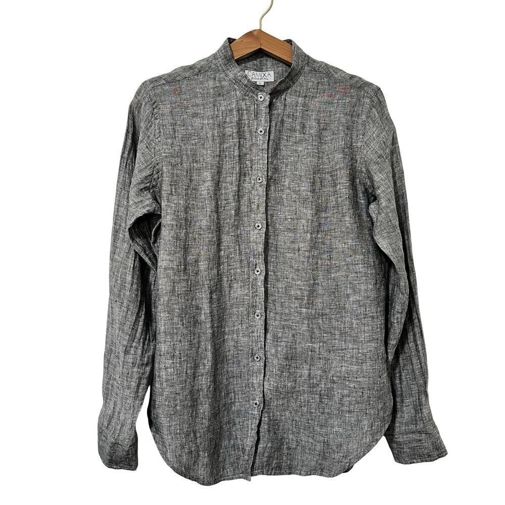 Camixa Women's‎ Linen Button Front Top Size L Gray Beachy Coastal Grandmother